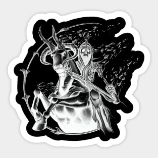 Death Warrior Riding a Mythical Beast while Disintegrating Sticker